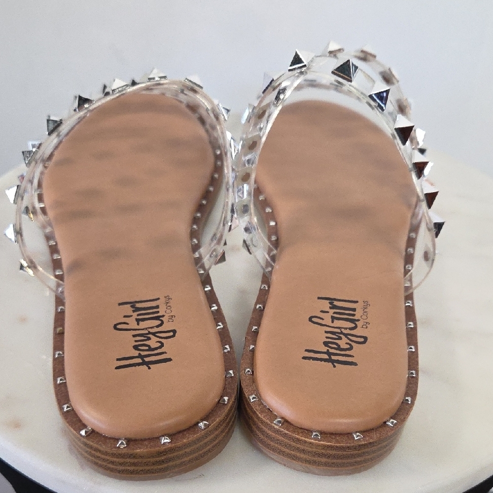 Hey Girl By Corkys Silver Studded Sandals Size 11 - Picture 4 of 5